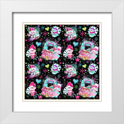 Colorful Snowman Pattern White Modern Wood Framed Art Print with Double Matting by Sheena Pike Art