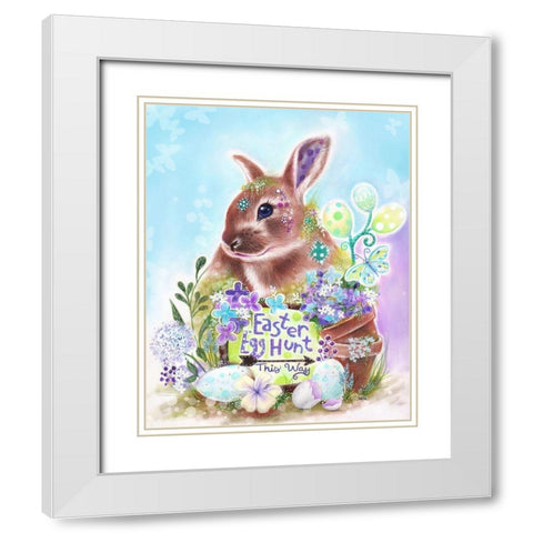 Easter Bunny Egg Hunt  White Modern Wood Framed Art Print with Double Matting by Sheena Pike Art