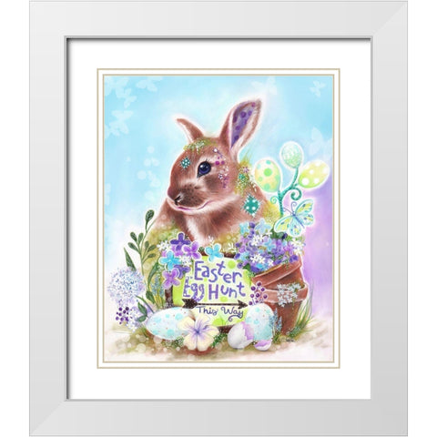 Easter Bunny Egg Hunt  White Modern Wood Framed Art Print with Double Matting by Sheena Pike Art