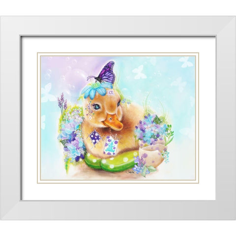 Spring Duckling White Modern Wood Framed Art Print with Double Matting by Sheena Pike Art