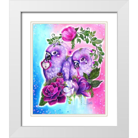 Still Together Love Birds White Modern Wood Framed Art Print with Double Matting by Sheena Pike Art