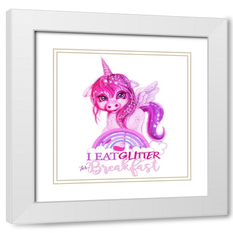 I Eat Glitter For Breakfast White Modern Wood Framed Art Print with Double Matting by Sheena Pike Art