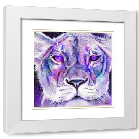 Purple Majestic Lion White Modern Wood Framed Art Print with Double Matting by Sheena Pike Art