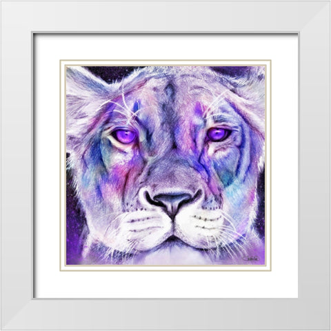 Purple Majestic Lion White Modern Wood Framed Art Print with Double Matting by Sheena Pike Art
