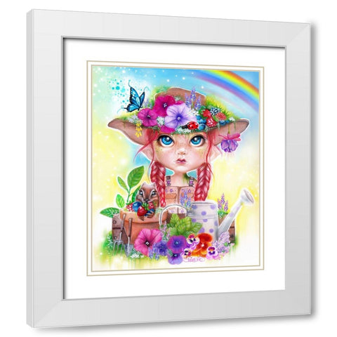 Gracie the Gardener MunchkinZ Elf White Modern Wood Framed Art Print with Double Matting by Sheena Pike Art