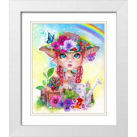 Gracie the Gardener MunchkinZ Elf White Modern Wood Framed Art Print with Double Matting by Sheena Pike Art