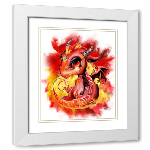 Lil DragonZ Element Series Fire White Modern Wood Framed Art Print with Double Matting by Sheena Pike Art