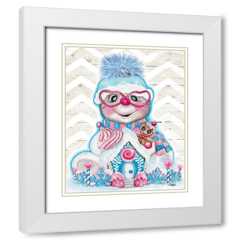 Snowflakes N Sweets Snowman White Modern Wood Framed Art Print with Double Matting by Sheena Pike Art