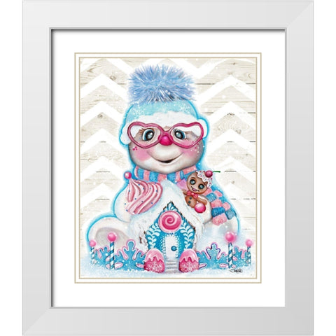 Snowflakes N Sweets Snowman White Modern Wood Framed Art Print with Double Matting by Sheena Pike Art