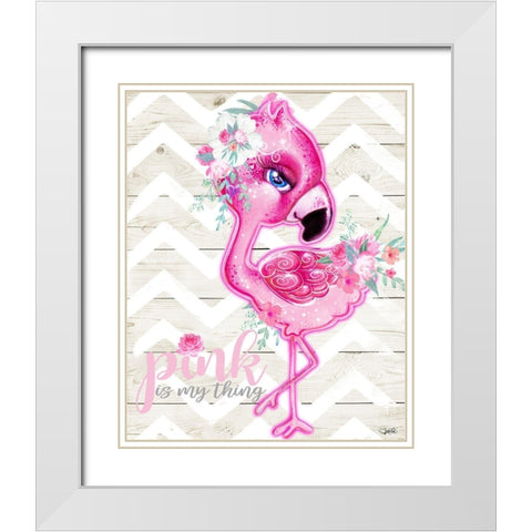 Pink is My Thing Flamingo  White Modern Wood Framed Art Print with Double Matting by Sheena Pike Art
