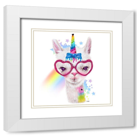 LlamiCorn White Modern Wood Framed Art Print with Double Matting by Sheena Pike Art