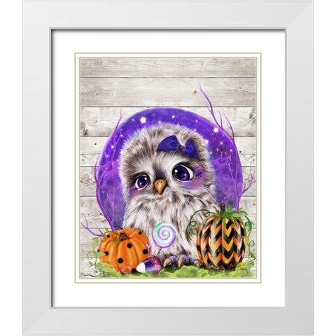 Sweet Halloween Owl White Modern Wood Framed Art Print with Double Matting by Sheena Pike Art