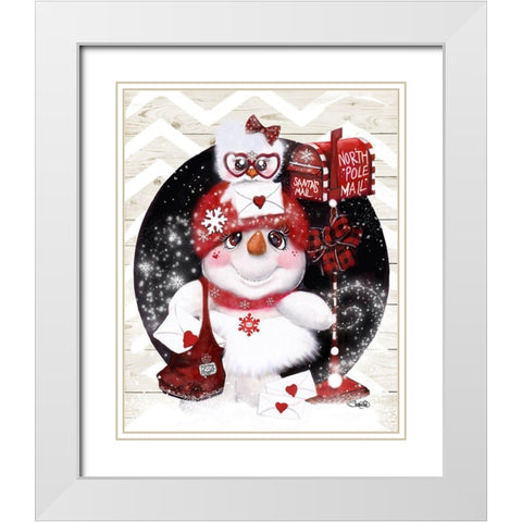 Santa Letter Delivery Snowman White Modern Wood Framed Art Print with Double Matting by Sheena Pike Art