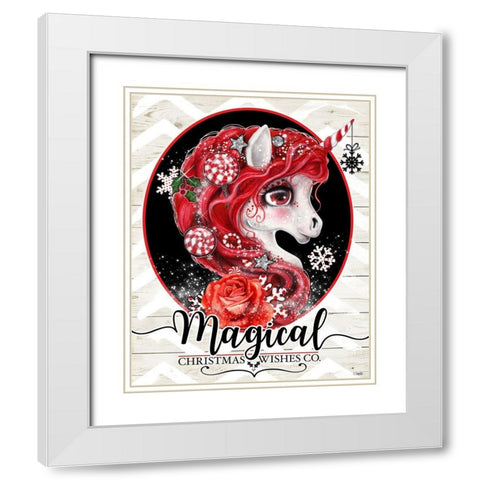 Magical Christmas Wishes Peppermint Unicorn White Modern Wood Framed Art Print with Double Matting by Sheena Pike Art