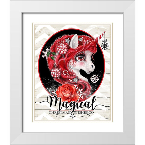 Magical Christmas Wishes Peppermint Unicorn White Modern Wood Framed Art Print with Double Matting by Sheena Pike Art