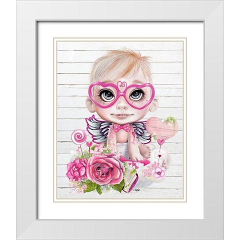 Cupid Valentine White Modern Wood Framed Art Print with Double Matting by Sheena Pike Art