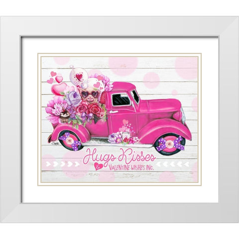 Hugs Kisses Valentine Wishes Inc. Truck White Modern Wood Framed Art Print with Double Matting by Sheena Pike Art
