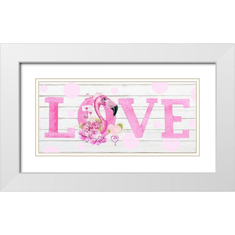 LOVE Pink Flamingo White Modern Wood Framed Art Print with Double Matting by Sheena Pike Art