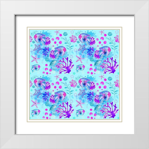 Neon Dolphin Pattern White Modern Wood Framed Art Print with Double Matting by Sheena Pike Art