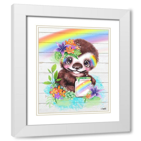 Catching Rainbows Sloth White Modern Wood Framed Art Print with Double Matting by Sheena Pike Art