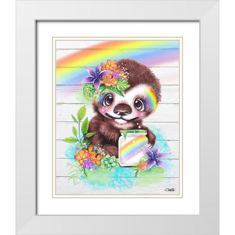 Catching Rainbows Sloth White Modern Wood Framed Art Print with Double Matting by Sheena Pike Art