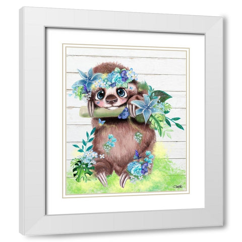 Just Hanging Out Butterfly Sloth White Modern Wood Framed Art Print with Double Matting by Sheena Pike Art