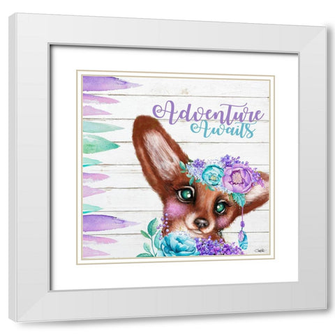 Boho Fox Adventure Awaits White Modern Wood Framed Art Print with Double Matting by Sheena Pike Art