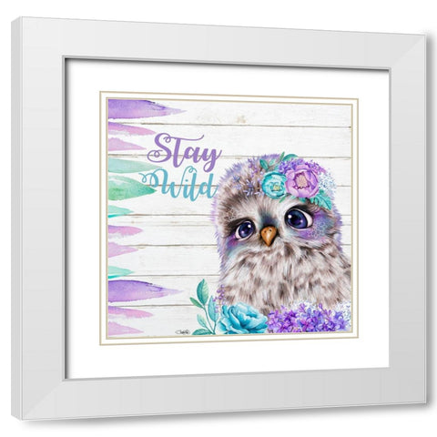 Boho Owl Stay Wild White Modern Wood Framed Art Print with Double Matting by Sheena Pike Art