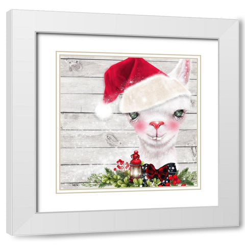 Christmas Llama White Modern Wood Framed Art Print with Double Matting by Sheena Pike Art