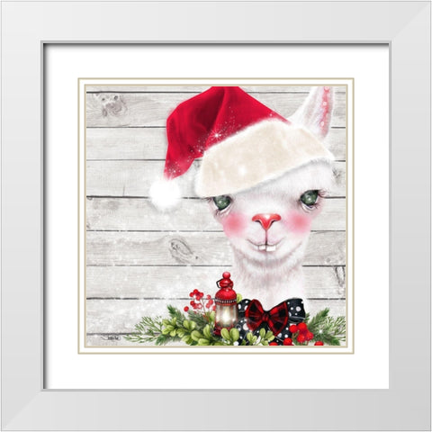 Christmas Llama White Modern Wood Framed Art Print with Double Matting by Sheena Pike Art