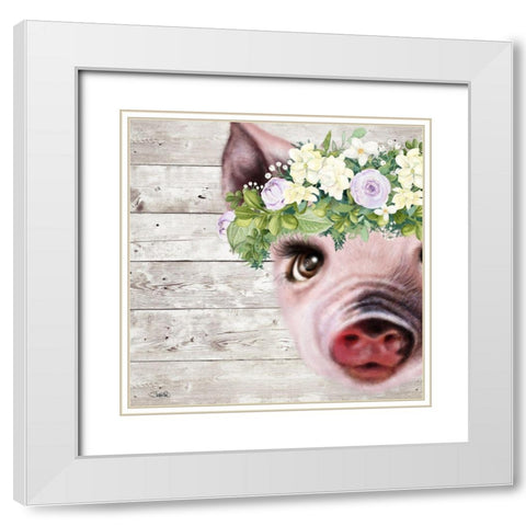 Peek a Boo Sweet Piglet White Modern Wood Framed Art Print with Double Matting by Sheena Pike Art