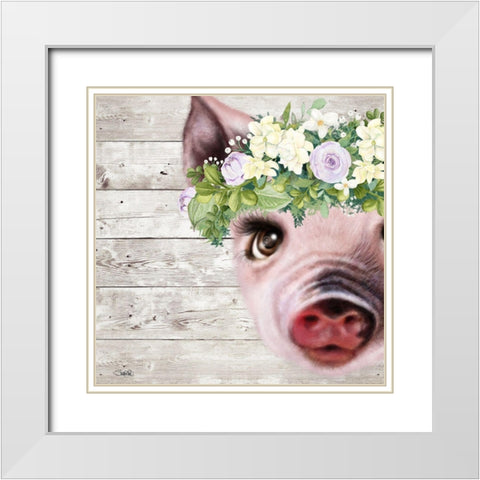 Peek a Boo Sweet Piglet White Modern Wood Framed Art Print with Double Matting by Sheena Pike Art