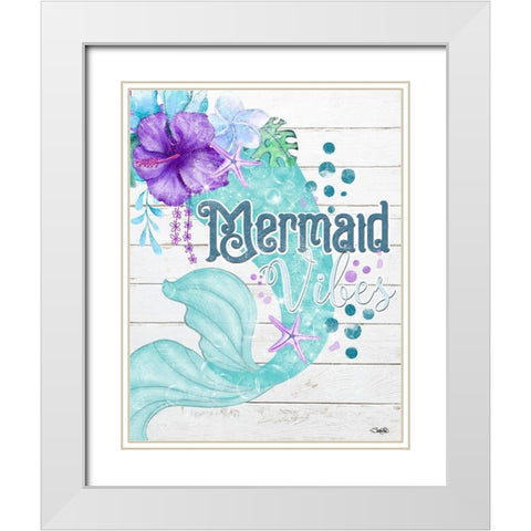 Mermaid Vibes White Modern Wood Framed Art Print with Double Matting by Sheena Pike Art