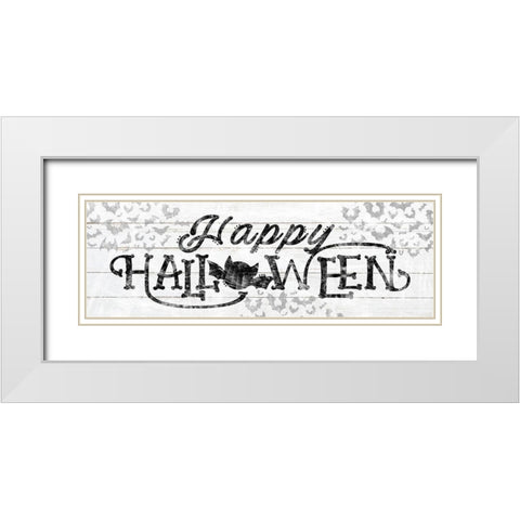 Happy Halloween Bats White Modern Wood Framed Art Print with Double Matting by Sheena Pike Art