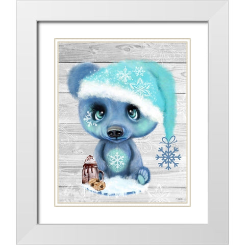 Winter Cocoa Bear White Modern Wood Framed Art Print with Double Matting by Sheena Pike Art