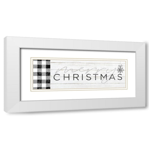 Merry Christmas Black and White Plaid White Modern Wood Framed Art Print with Double Matting by Sheena Pike Art