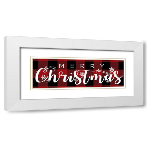 Merry Christmas Red Plaid White Modern Wood Framed Art Print with Double Matting by Sheena Pike Art