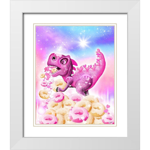 Dino Donut Galaxy White Modern Wood Framed Art Print with Double Matting by Sheena Pike Art
