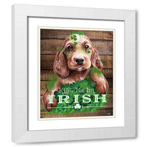 Kiss me Im Irish Puppy White Modern Wood Framed Art Print with Double Matting by Sheena Pike Art