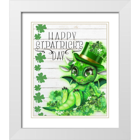 St Patricks Day Lil DragonZ White Modern Wood Framed Art Print with Double Matting by Sheena Pike Art