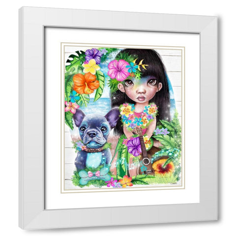 A Hawaiin Girl and her Dog White Modern Wood Framed Art Print with Double Matting by Sheena Pike Art