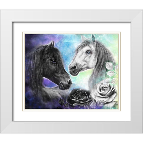 Opposites Attract - Light and Dark Horse White Modern Wood Framed Art Print with Double Matting by Sheena Pike Art