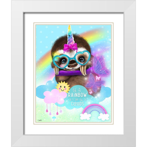 Be a Rainbow SlothiCorn White Modern Wood Framed Art Print with Double Matting by Sheena Pike Art
