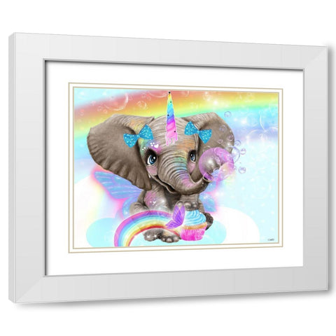 Elephant Corns Love Cupcakes White Modern Wood Framed Art Print with Double Matting by Sheena Pike Art