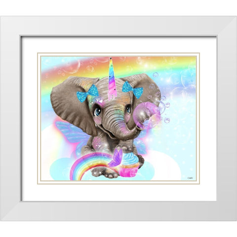 Elephant Corns Love Cupcakes White Modern Wood Framed Art Print with Double Matting by Sheena Pike Art