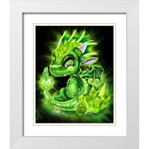 August - Peridot - Birthstone Lil Dragonz White Modern Wood Framed Art Print with Double Matting by Sheena Pike Art