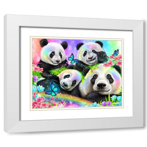 Best Buddies - Rainbow Pandas White Modern Wood Framed Art Print with Double Matting by Sheena Pike Art