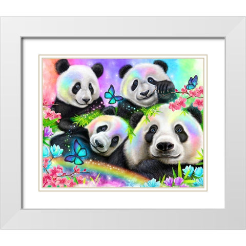 Best Buddies - Rainbow Pandas White Modern Wood Framed Art Print with Double Matting by Sheena Pike Art