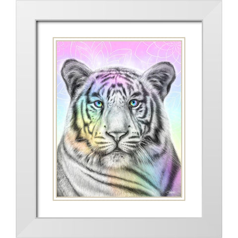 Pastel Dream Tiger White Modern Wood Framed Art Print with Double Matting by Sheena Pike Art