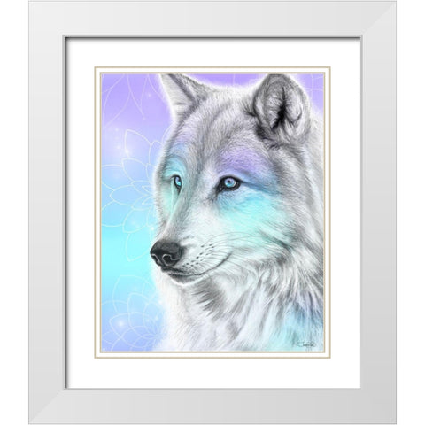 Pastel Dream Wolf White Modern Wood Framed Art Print with Double Matting by Sheena Pike Art
